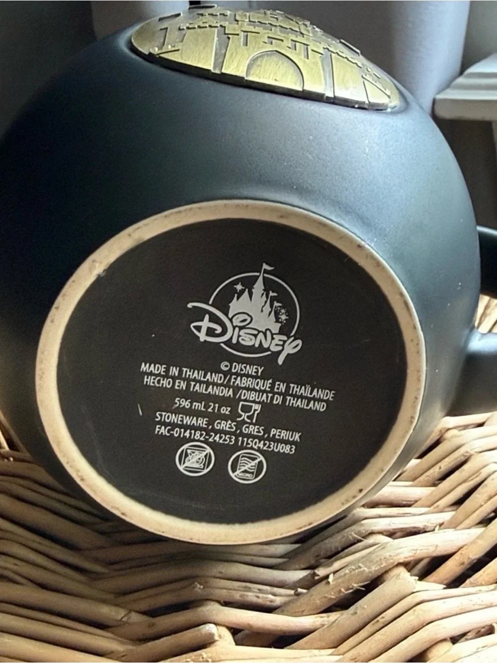 Black Ceramic Mug with Gold Cinderella’s Castle Emblem